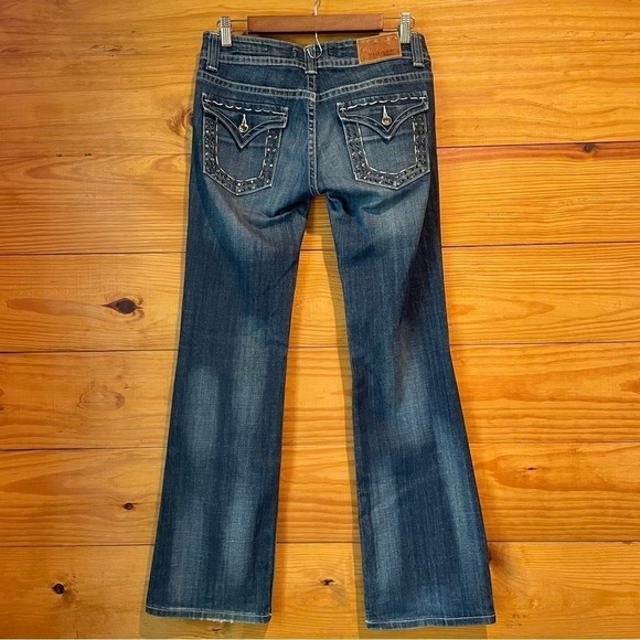 Vigoss The Disco Bootcut Mid Rise Rhinestone Studded Pocket Flap Jeans 27 - Picture 2 of 13